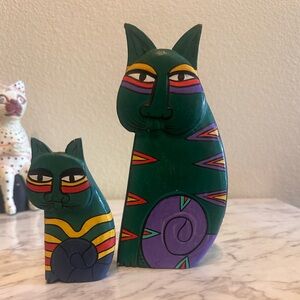 Vintage Laural Burch Hand Painted Multicolored Cat Statues Indonesia